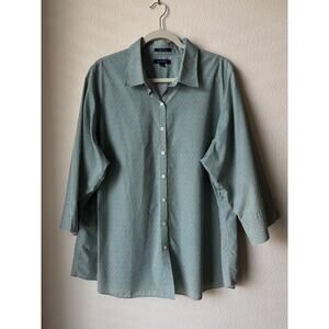 Land's End Green Wrinkle Free Button Up Women's 22W Classic Preppy Casual Chic